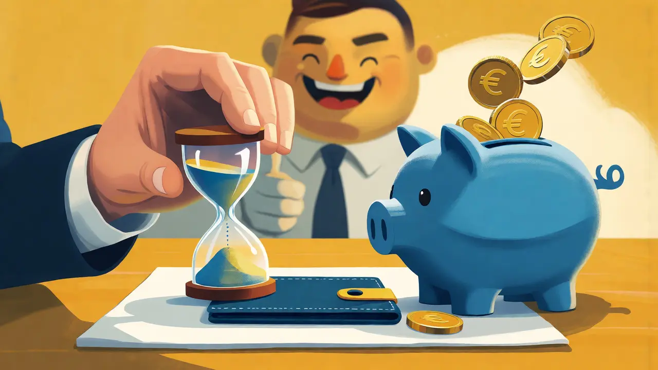 Investisseur plaçant un sablier près d'un portefeuille crypto pour éviter l'impôt