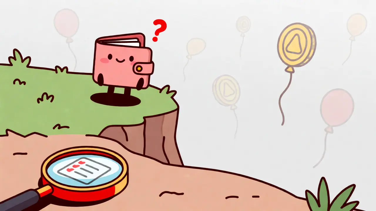 Portefeuille crypto hésitant face à des airdrops trompeurs dans la brume