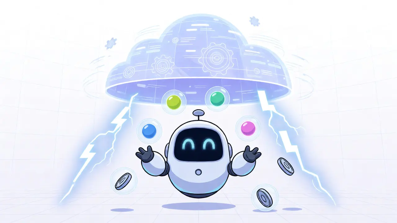 Robot futuriste gérant le risque avec des outils algorithmiques automatiques.