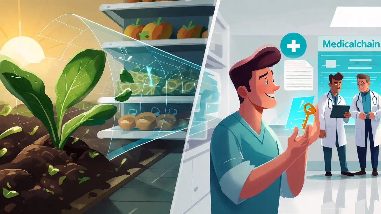 Dessin animé montrant la traçabilité alimentaire et le contrôle des données médicales par les patients.