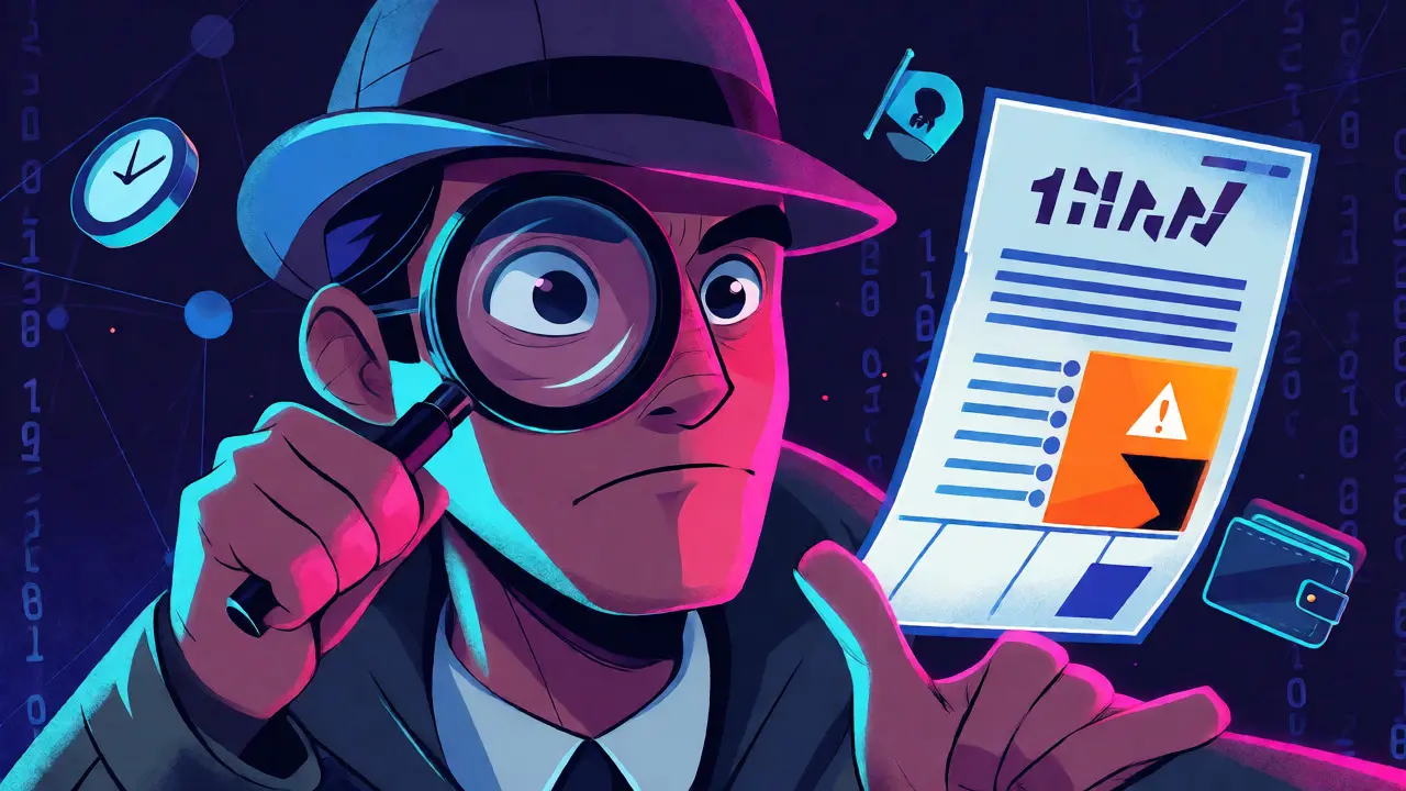 Détective examinant les conditions de vesting sur un hologramme flottant.
